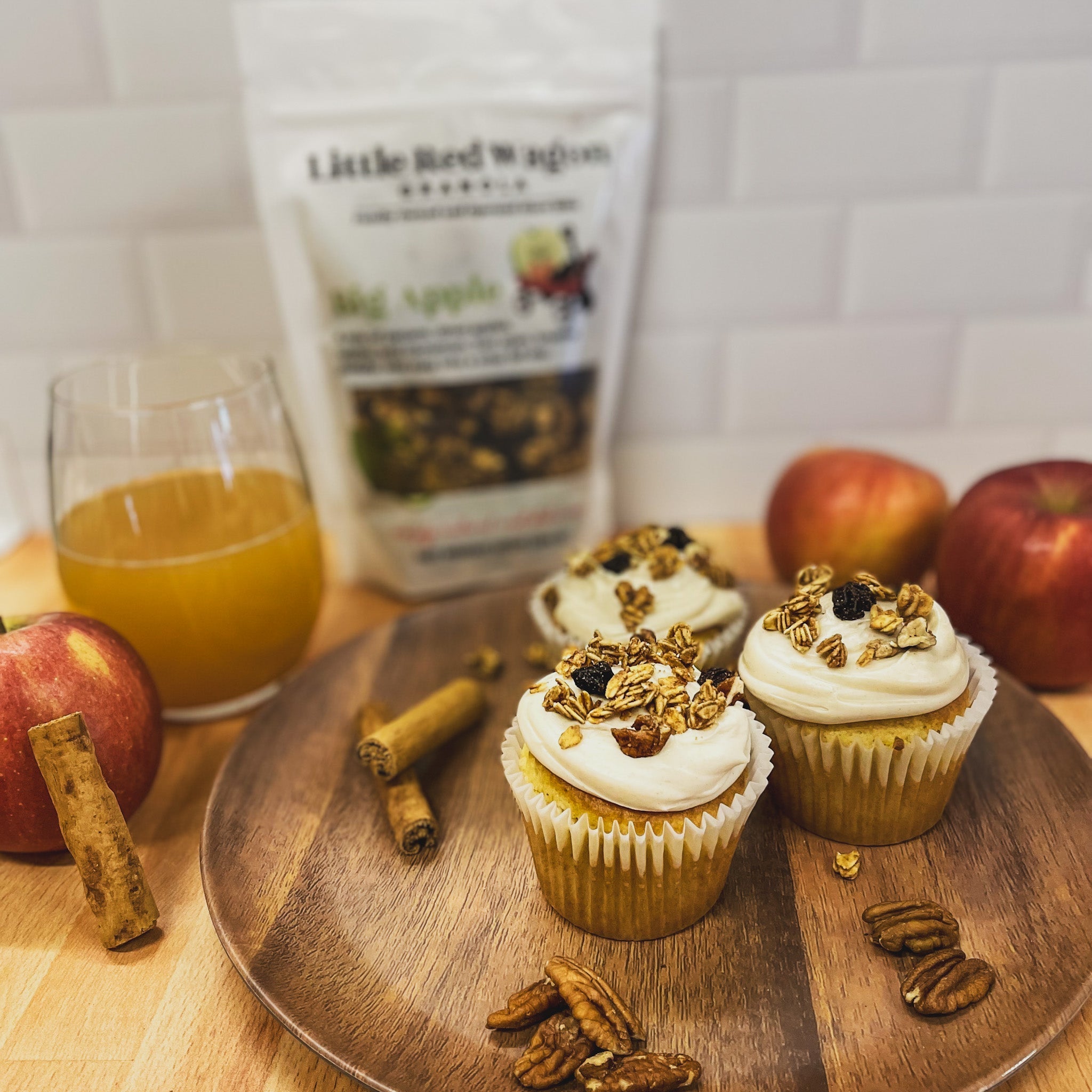 Apple cider cupcakes using little red wagon granola