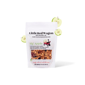 Little Red Wagon granola package with apples on a white background