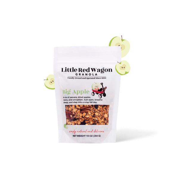 Little Red Wagon granola package with apples on a white background
