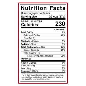 Nutrition facts label with detailed nutritional information on a white background