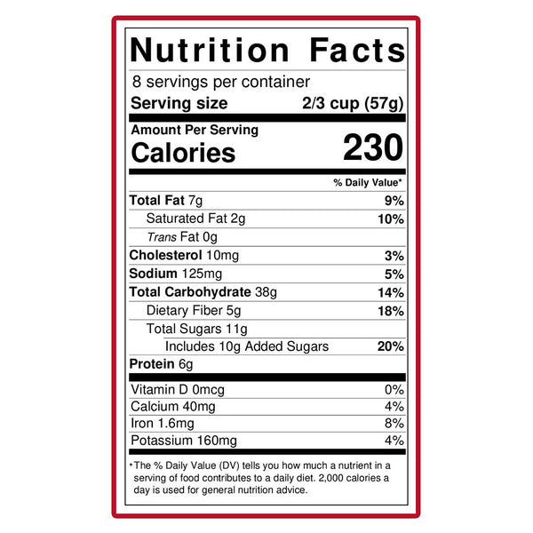 Nutrition facts label with detailed nutritional information on a white background