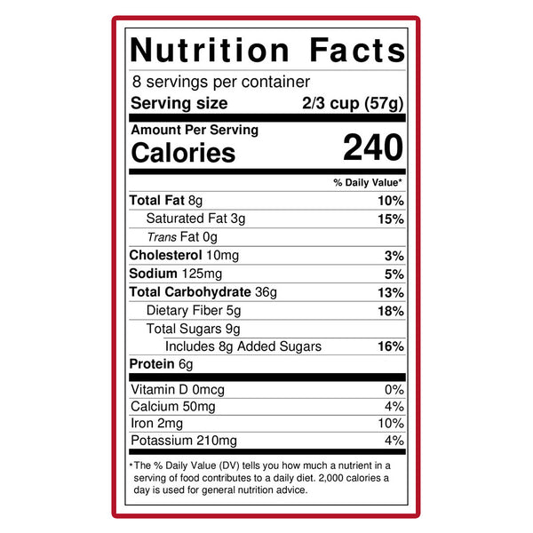 Nutrition facts label with detailed nutritional information on a white background