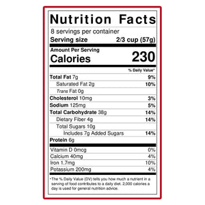Nutrition facts label with detailed nutritional information on a white background