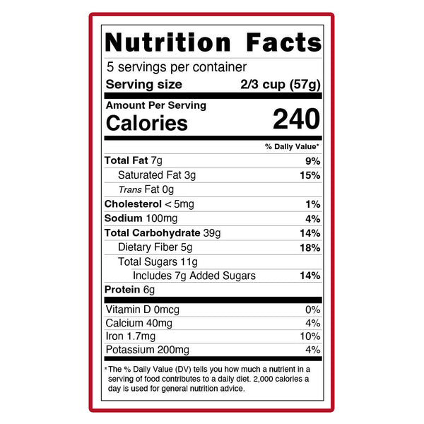 Nutrition facts label with detailed nutritional information on a white background