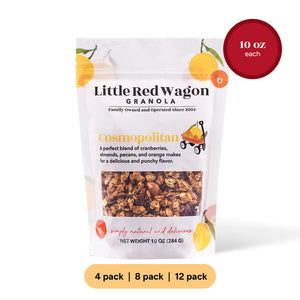 Little Red Wagon Granola package with granola visible on a white background