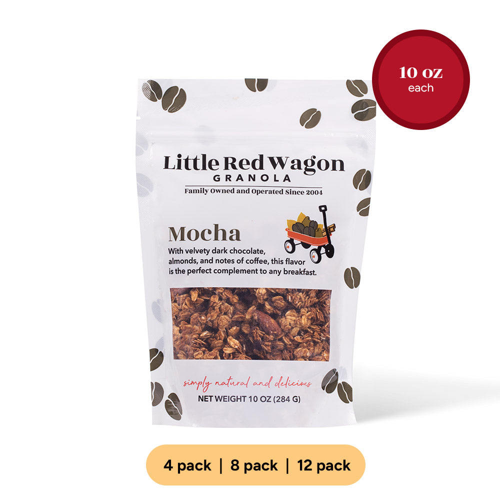 Little Red Wagon Granola Mocha flavor package on a white background