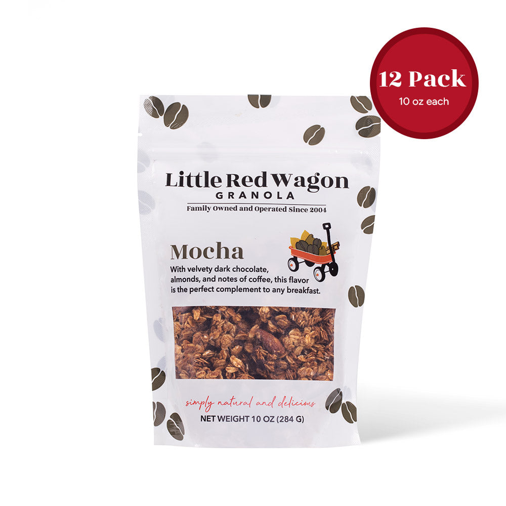Little Red Wagon Granola Mocha flavor package on a white background